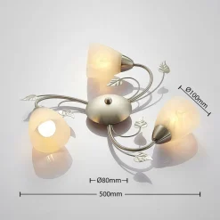 Lindby plafondlamp Yannie, 3-lamps, 50cm, nikkel/wit, glas