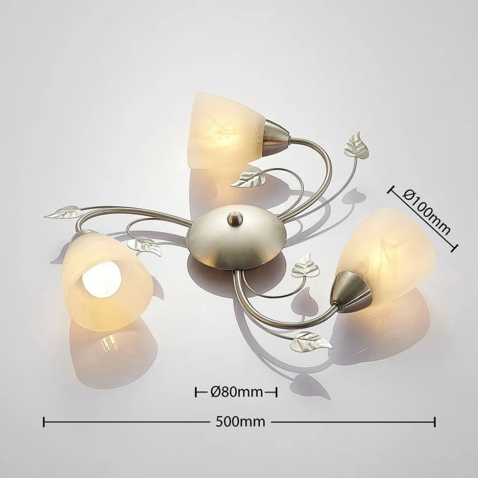 Lindby plafondlamp Yannie, 3-lamps, 50cm, nikkel/wit, glas