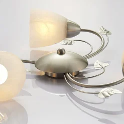 Lindby plafondlamp Yannie, 3-lamps, 50cm, nikkel/wit, glas