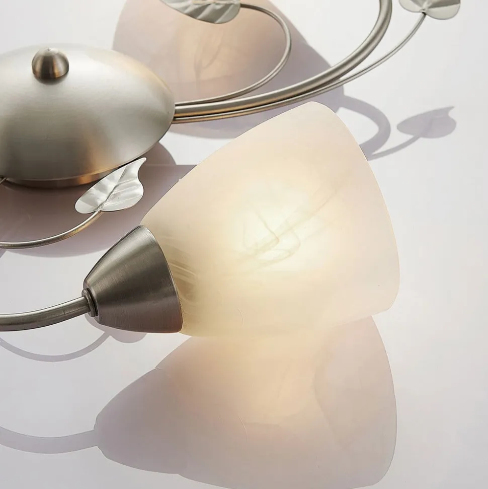 Lindby plafondlamp Yannie, 3-lamps, 50cm, nikkel/wit, glas