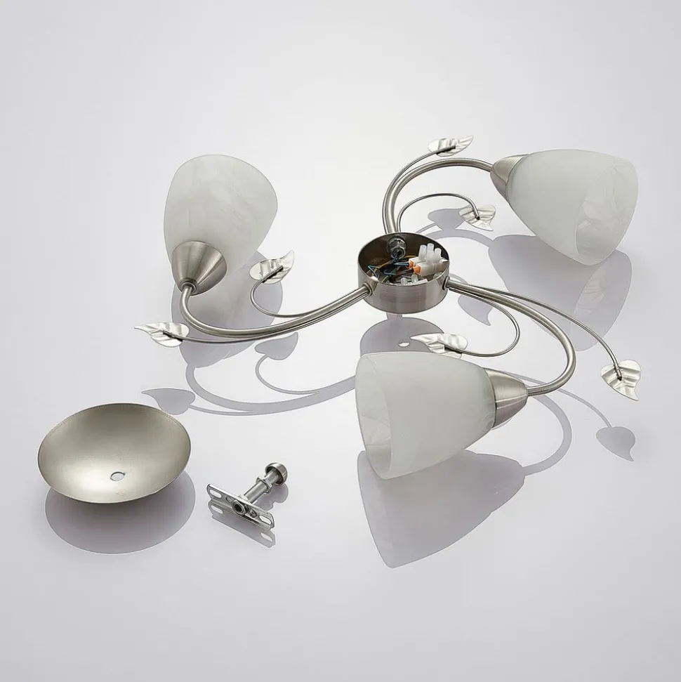 Lindby plafondlamp Yannie, 3-lamps, 50cm, nikkel/wit, glas