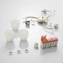 Lindby plafondlamp Yannie, 3-lamps, 50cm, nikkel/wit, glas