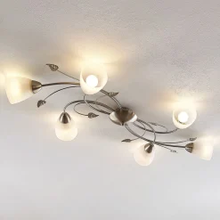 Lindby plafondlamp Yannie, 6-lamps, 106 cm, nikkel/wit, glas