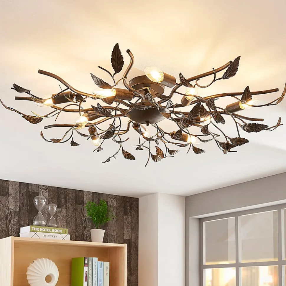 Lindby plafondlamp Yos, 10-lamps, 95 cm, zwart-koper, E14