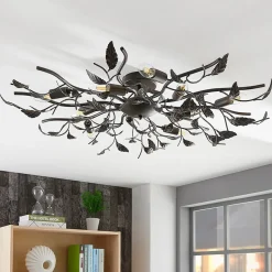 Lindby plafondlamp Yos, 10-lamps, 95 cm, zwart-koper, E14