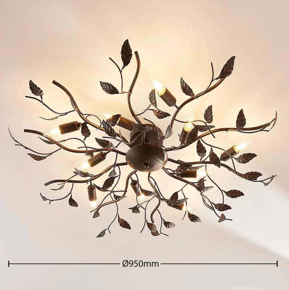 Lindby plafondlamp Yos, 10-lamps, 95 cm, zwart-koper, E14