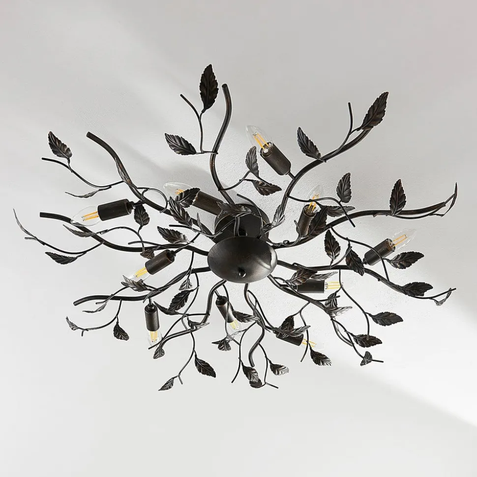 Lindby plafondlamp Yos, 10-lamps, 95 cm, zwart-koper, E14