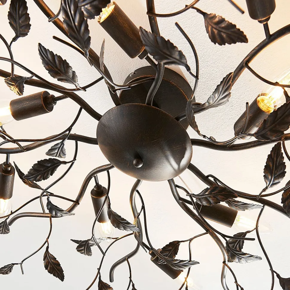 Lindby plafondlamp Yos, 10-lamps, 95 cm, zwart-koper, E14