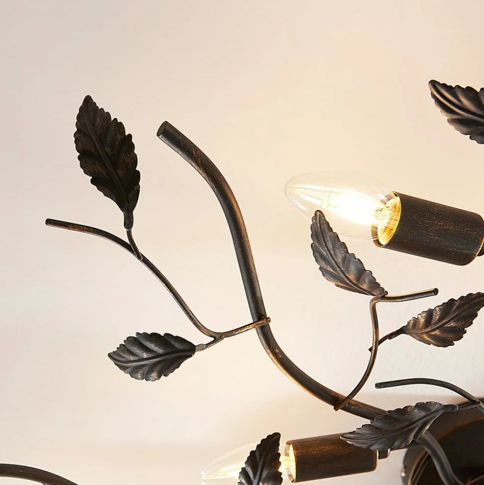 Lindby plafondlamp Yos, 10-lamps, 95 cm, zwart-koper, E14