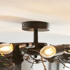 Lindby plafondlamp Yos, 10-lamps, 95 cm, zwart-koper, E14