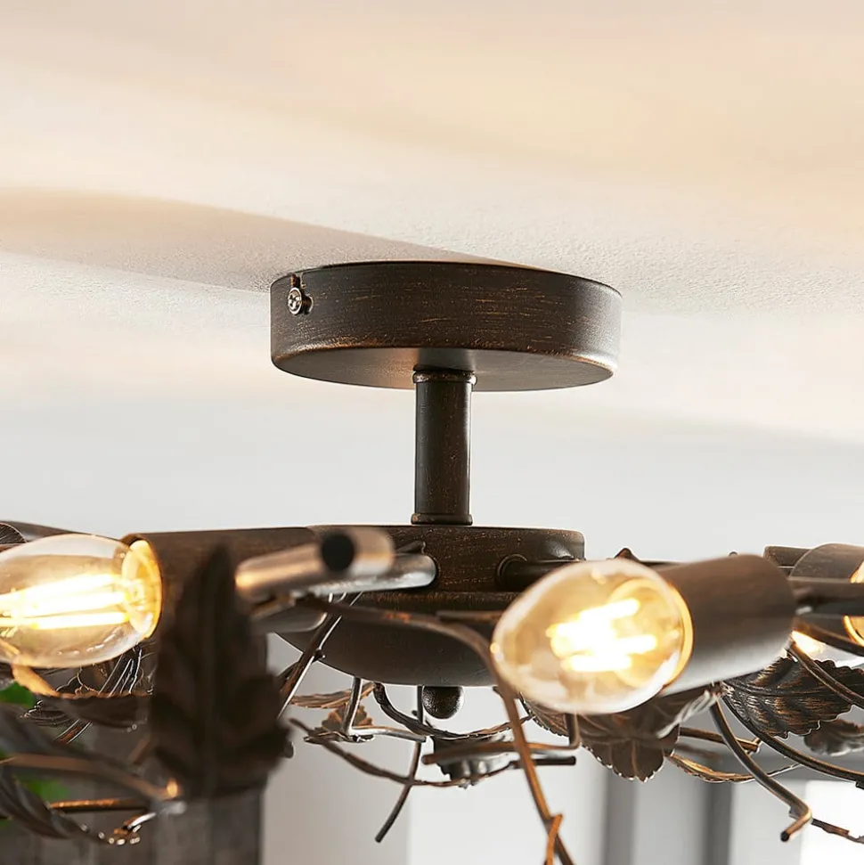 Lindby plafondlamp Yos, 10-lamps, 95 cm, zwart-koper, E14