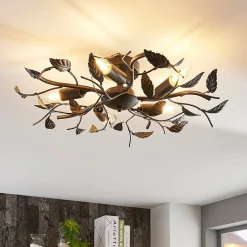 Lindby plafondlamp Yos, 5-lamps, 58 cm, zwart-koper, E14