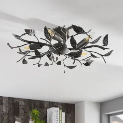 Lindby plafondlamp Yos, 5-lamps, 58 cm, zwart-koper, E14