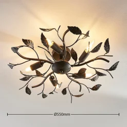 Lindby plafondlamp Yos, 5-lamps, 58 cm, zwart-koper, E14