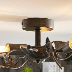 Lindby plafondlamp Yos, 5-lamps, 58 cm, zwart-koper, E14