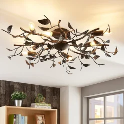 Lindby plafondlamp Yos, 8-lamps, 85 cm, zwart-koper, E14