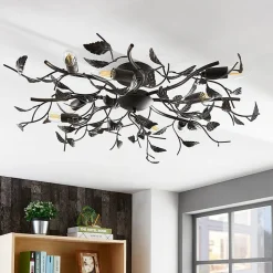 Lindby plafondlamp Yos, 8-lamps, 85 cm, zwart-koper, E14