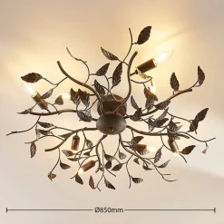 Lindby plafondlamp Yos, 8-lamps, 85 cm, zwart-koper, E14