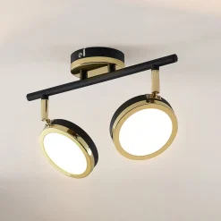 Lindby plafondspot Alsani, 2-lamps, staal, zwart, goud