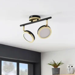 Lindby plafondspot Alsani, 2-lamps, staal, zwart, goud