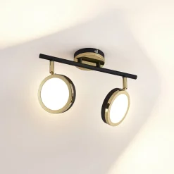 Lindby plafondspot Alsani, 2-lamps, staal, zwart, goud