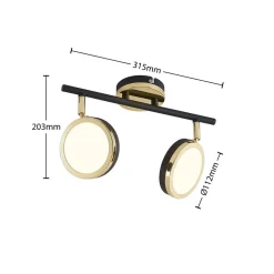 Lindby plafondspot Alsani, 2-lamps, staal, zwart, goud