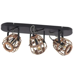 Lindby plafondspot Bominio, 54 cm, 3-lamps, hout, rotan