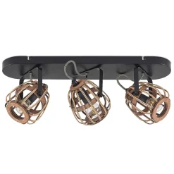 Lindby plafondspot Bominio, 54 cm, 3-lamps, hout, rotan