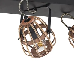 Lindby plafondspot Bominio, 54 cm, 3-lamps, hout, rotan