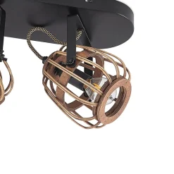 Lindby plafondspot Bominio, 54 cm, 3-lamps, hout, rotan