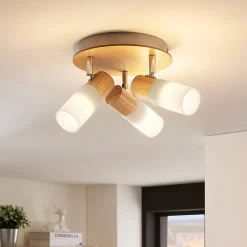Lindby plafondspot Christoph, 20 cm, 3-lamps, hout, rondel