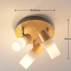 Lindby plafondspot Christoph, 20 cm, 3-lamps, hout, rondel