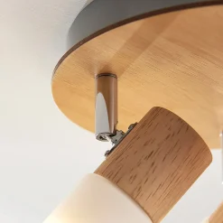 Lindby plafondspot Christoph, 20 cm, 3-lamps, hout, rondel