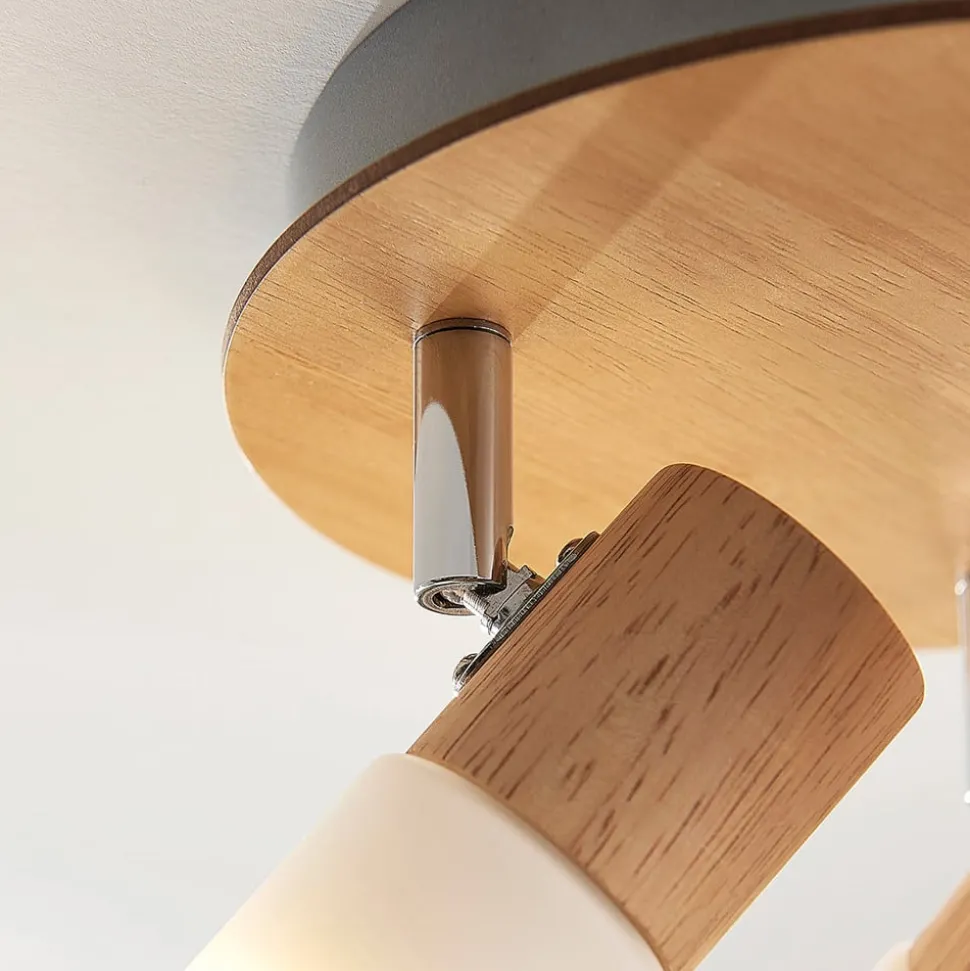 Lindby plafondspot Christoph, 20 cm, 3-lamps, hout, rondel
