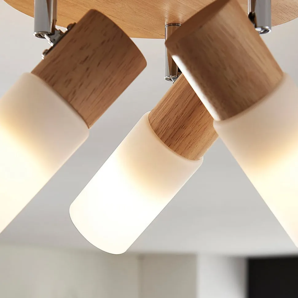 Lindby plafondspot Christoph, 20 cm, 3-lamps, hout, rondel