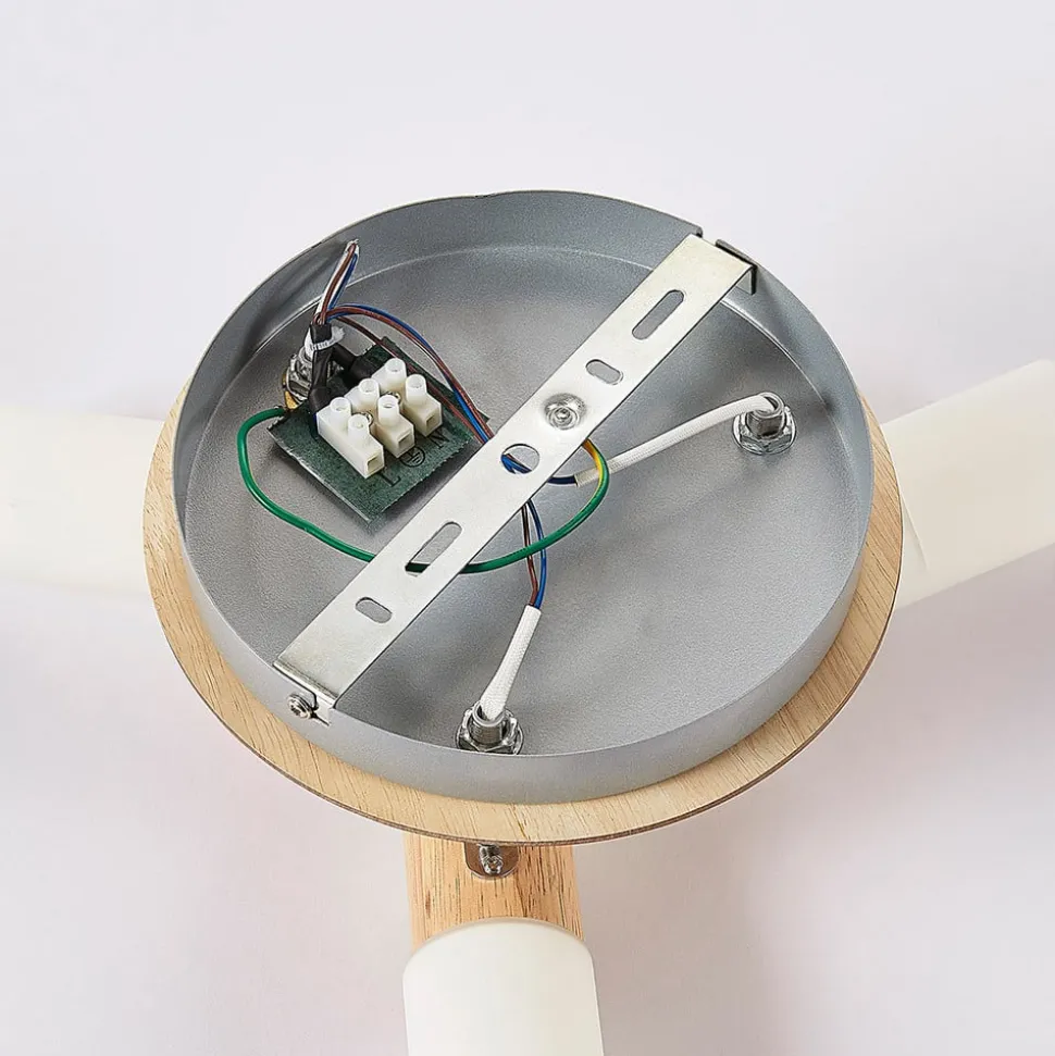 Lindby plafondspot Christoph, 20 cm, 3-lamps, hout, rondel