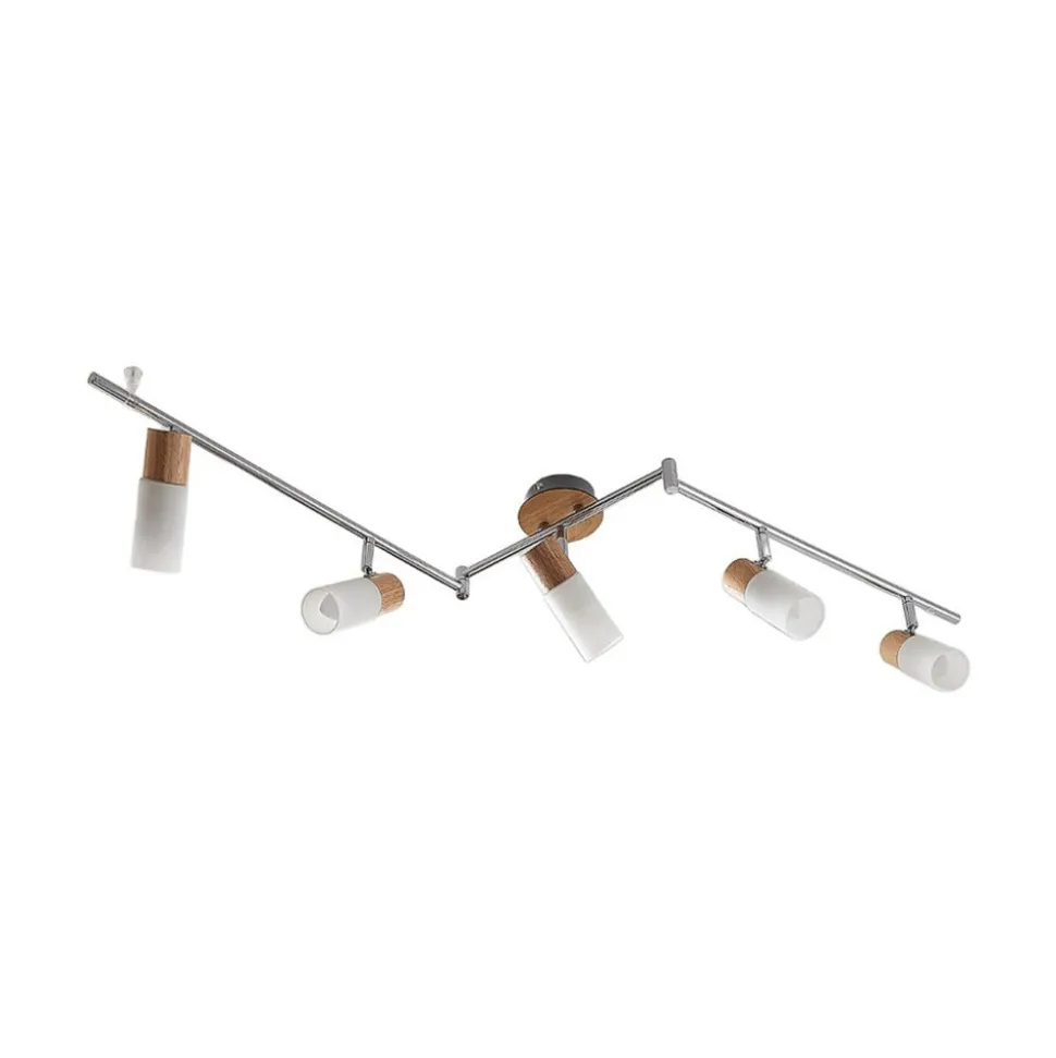 Lindby plafondspot Christoph, 130 cm, 4-lamps, hout, glas