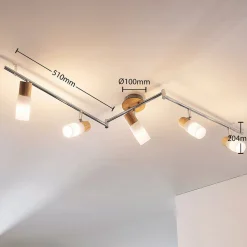 Lindby plafondspot Christoph, 130 cm, 4-lamps, hout, glas