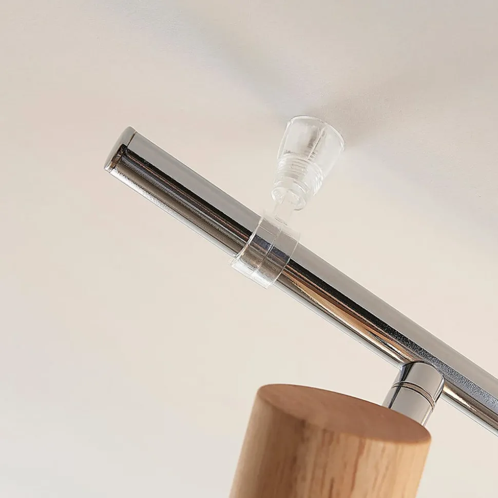 Lindby plafondspot Christoph, 130 cm, 4-lamps, hout, glas