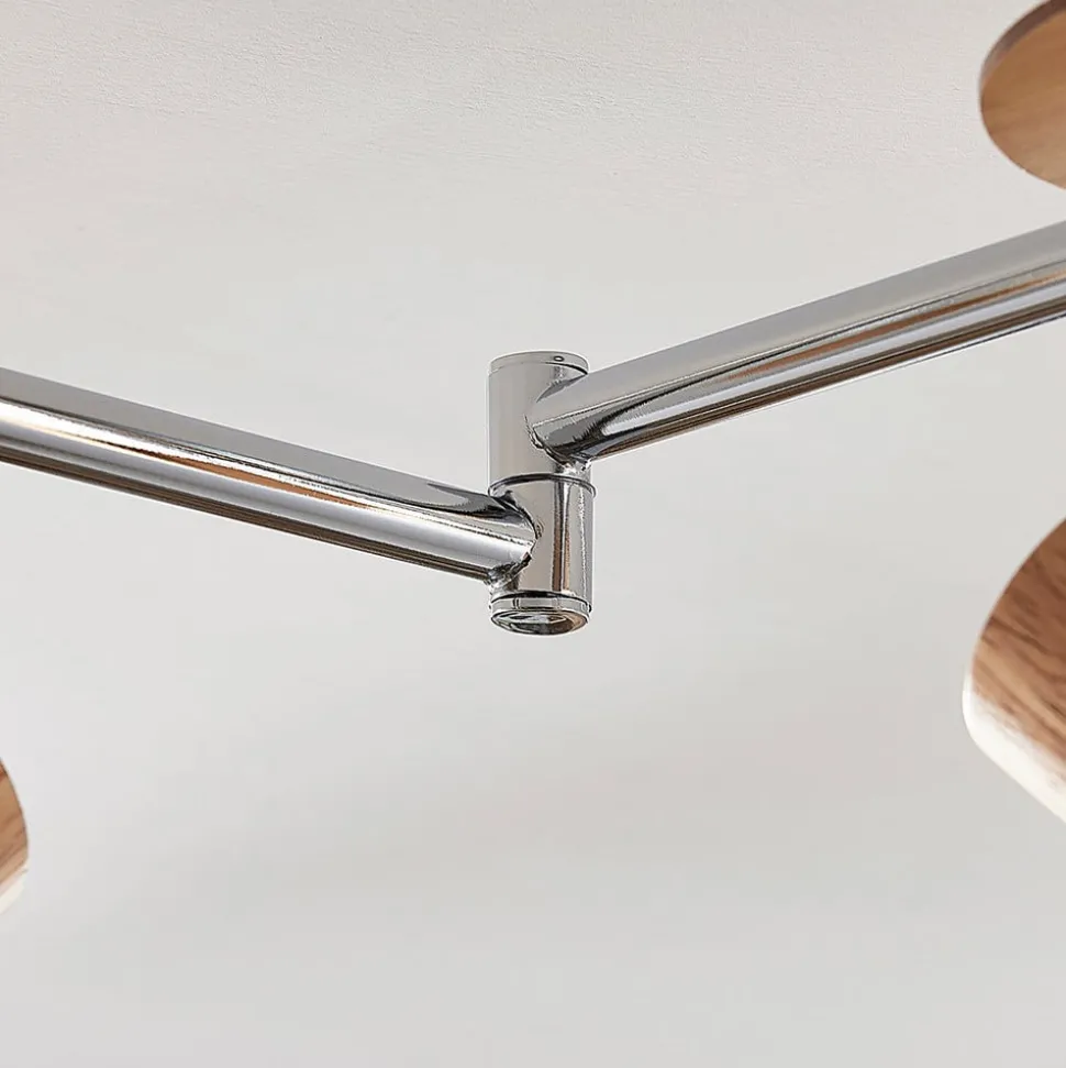 Lindby plafondspot Christoph, 130 cm, 4-lamps, hout, glas