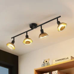 Lindby plafondspot Erin, zwart/goud, 4-lamps, glas