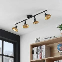 Lindby plafondspot Erin, zwart/goud, 4-lamps, glas