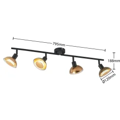 Lindby plafondspot Erin, zwart/goud, 4-lamps, glas