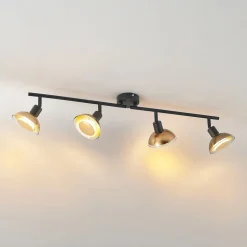 Lindby plafondspot Erin, zwart/goud, 4-lamps, glas
