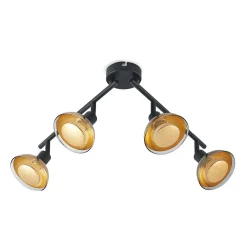 Lindby plafondspot Erin, zwart/goud, 4-lamps, glas
