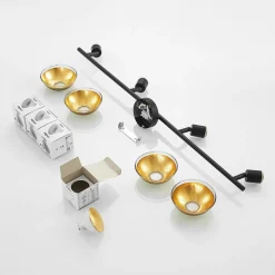 Lindby plafondspot Erin, zwart/goud, 4-lamps, glas