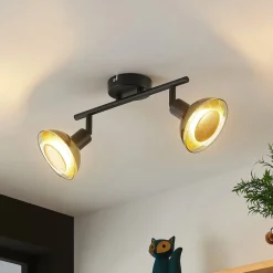 Lindby plafondspot Erin, zwart/goud, 2-lamps, glas
