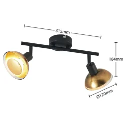 Lindby plafondspot Erin, zwart/goud, 2-lamps, glas