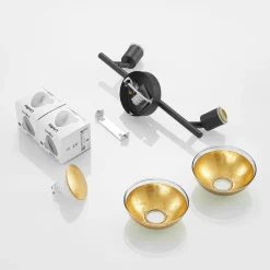 Lindby plafondspot Erin, zwart/goud, 2-lamps, glas