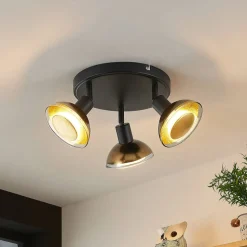 Lindby plafondspot Erin, zwart/goud, Ø 22 cm, glas